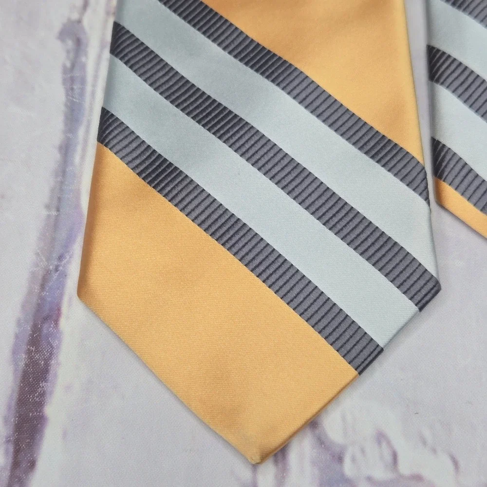 Ike Behar Tie Gold Silver Grey Striped Silk Cotton Blend Business Dress Mens